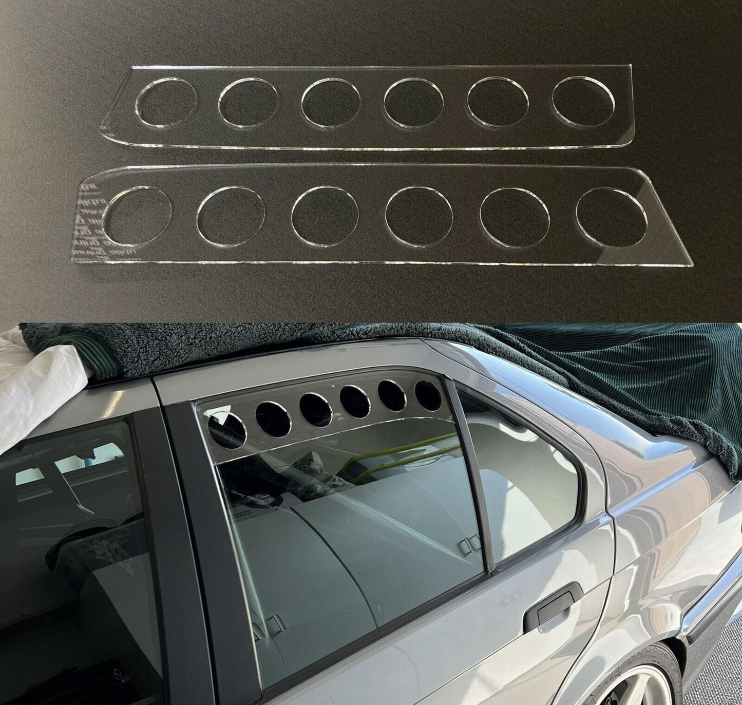 Rear Clear Window Vent Set Rally Drift Stance Visor Set (Fits BMW E36 Sedan)