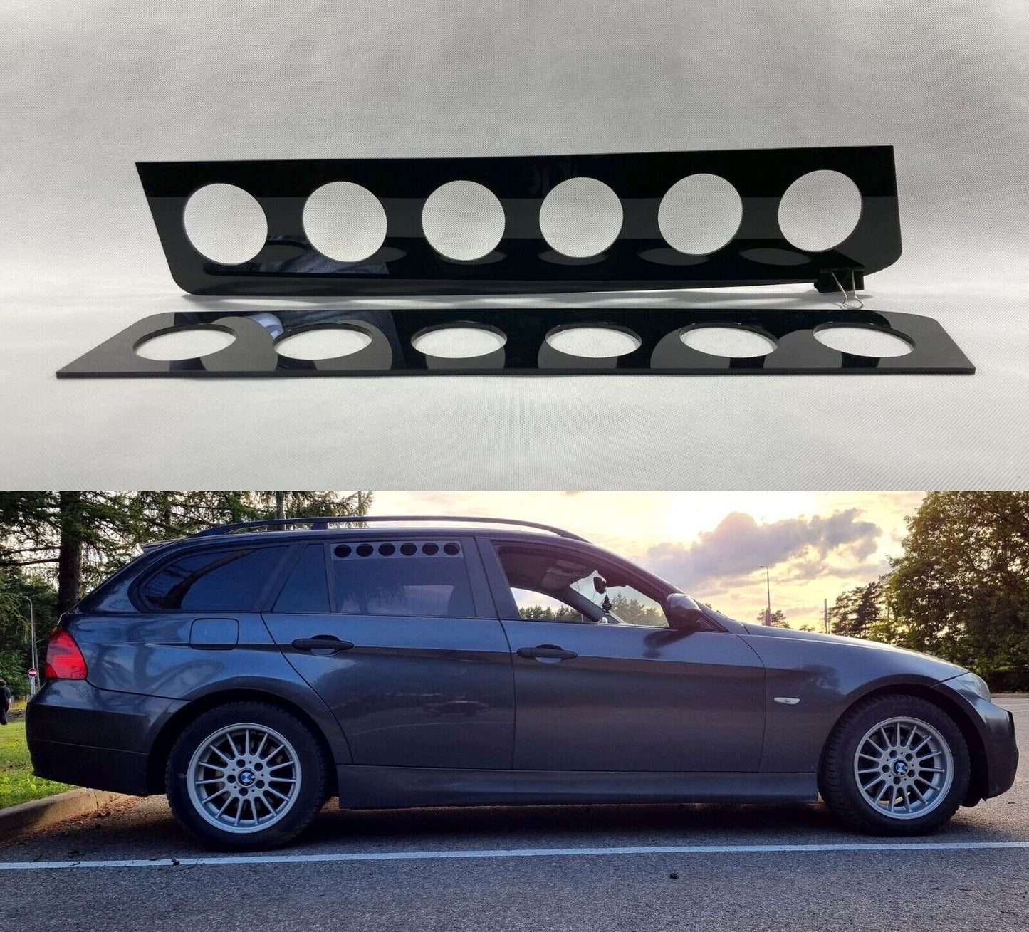 Black Glossy Rear Window Vent Set Rally Drift Stance Visor Set (Fits BMW E91 Touring Wagon)