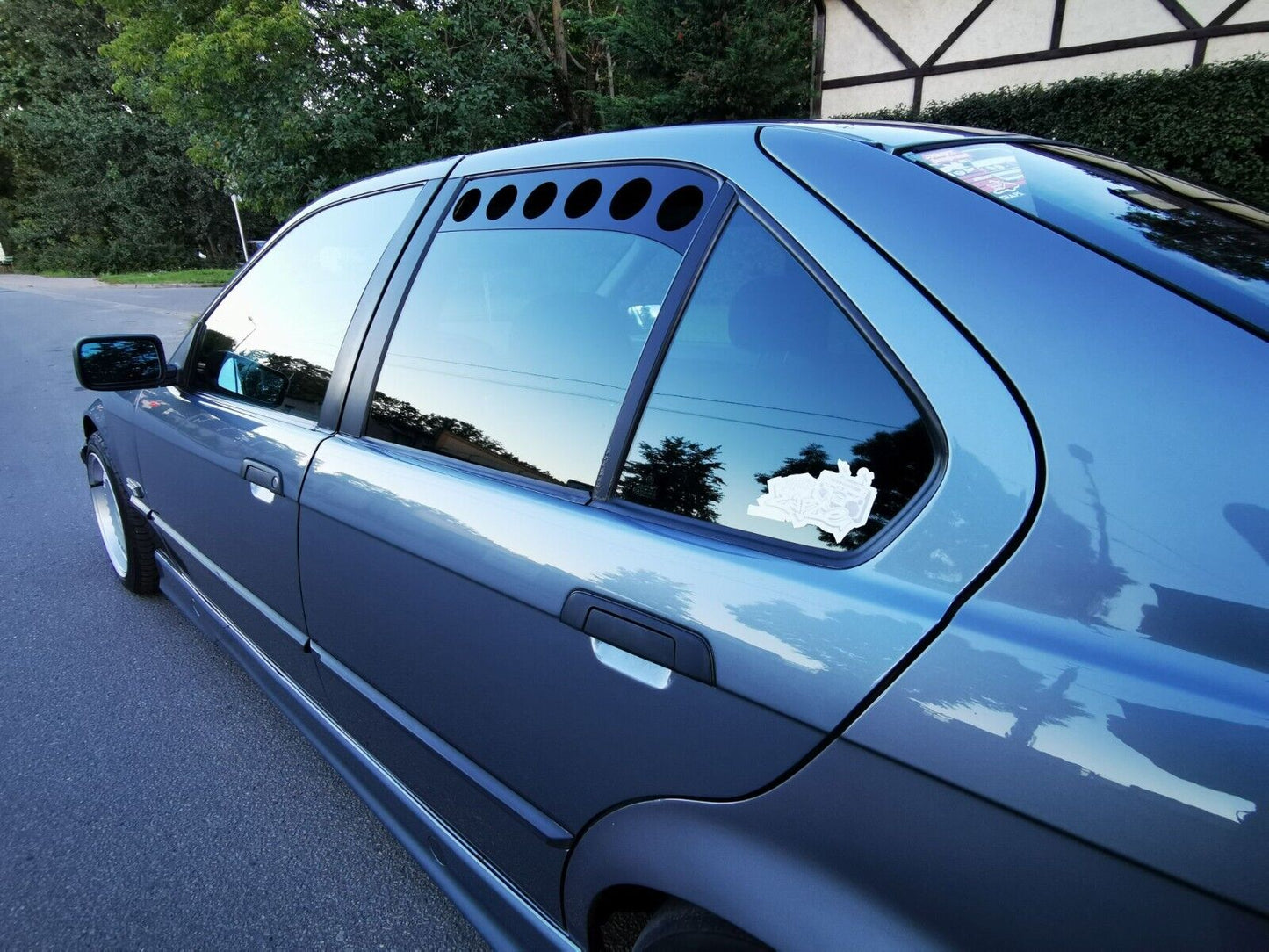 Rear Black Window Vent Set Rally Drift Stance Visor Set (Fits BMW E36 Sedan)
